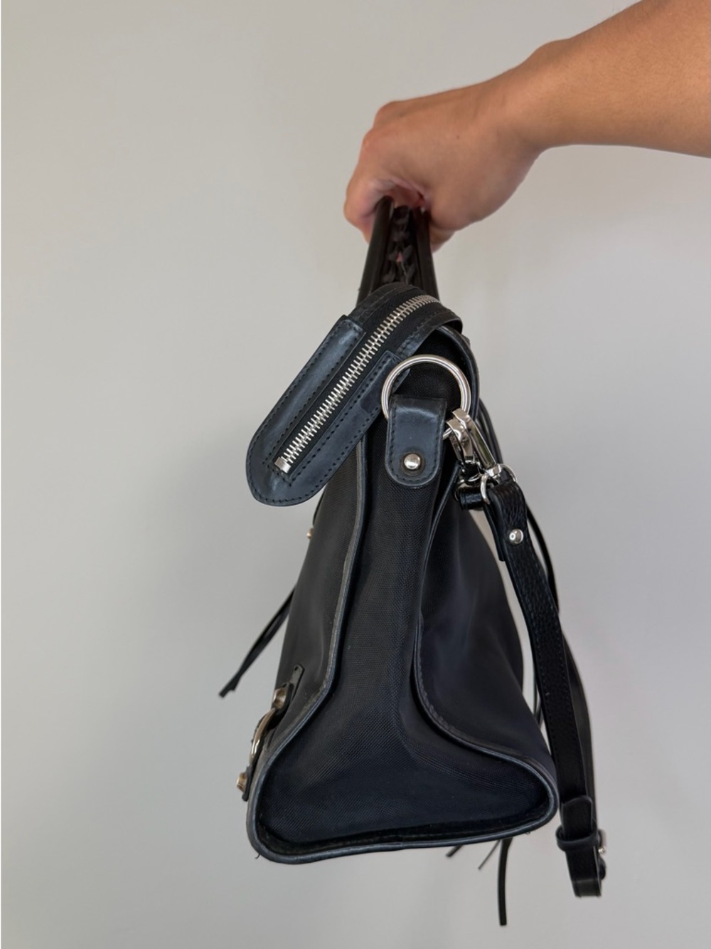 BALENCIAGA Mesh Calfskin Palladium City in Black - Picture 4 of 10